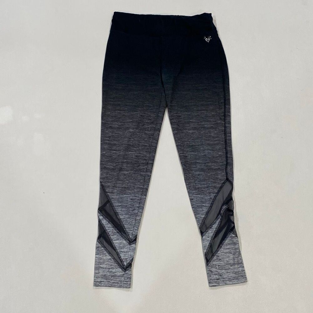 Justice Active Girls Plus 18 Black Gray Ombre Mesh Panel Leggings